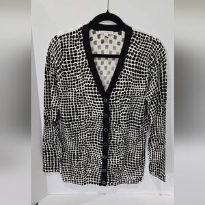 Isaac Mizrahi Live! Mosaic Geometric Black & White Print Cardigan - XS